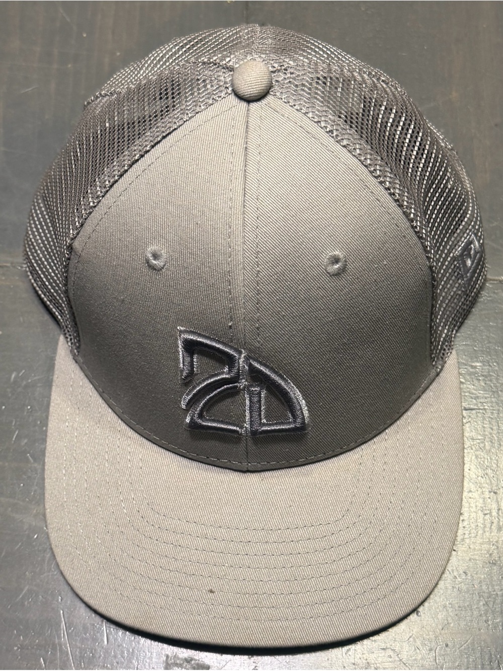 Embroidered Gray Mesh Back Trucker Hat